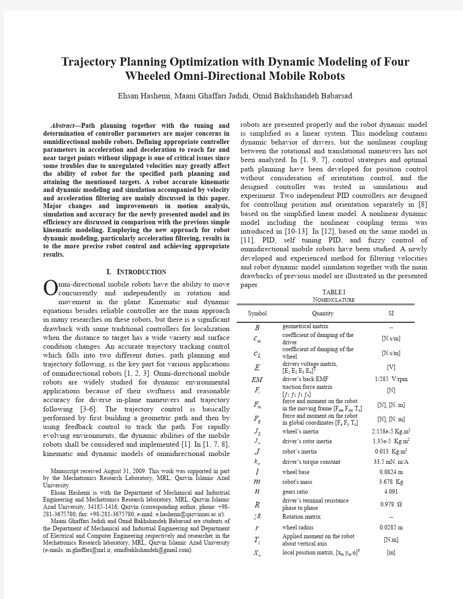 Trajectory Planning Optimization with Dynamic Modeling of Four Wheeled Omni-Directional Mobile Rob