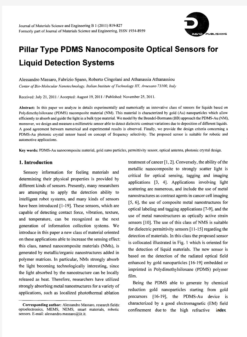 Pillar Type PDMS Nanocomposite Optical Sensors for Liquid Detection Systems
