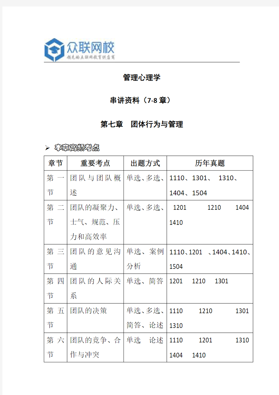 自学考试--管理心理学  高频考点(7-8章)