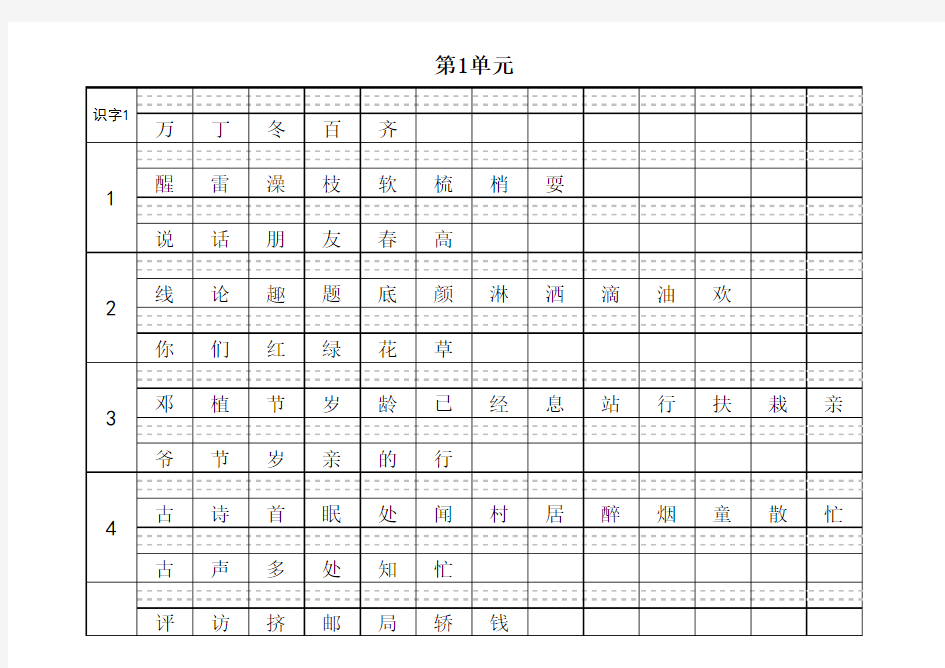 小学一年级语文下册课文生字表(注拼音练习)