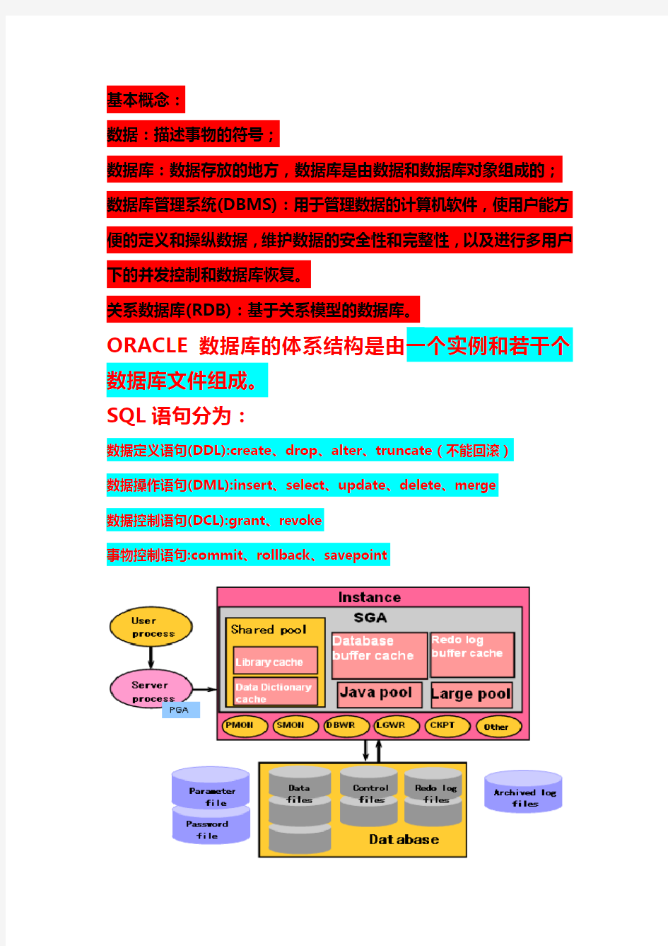 Oracle基础知识学习笔记(自己整理的)