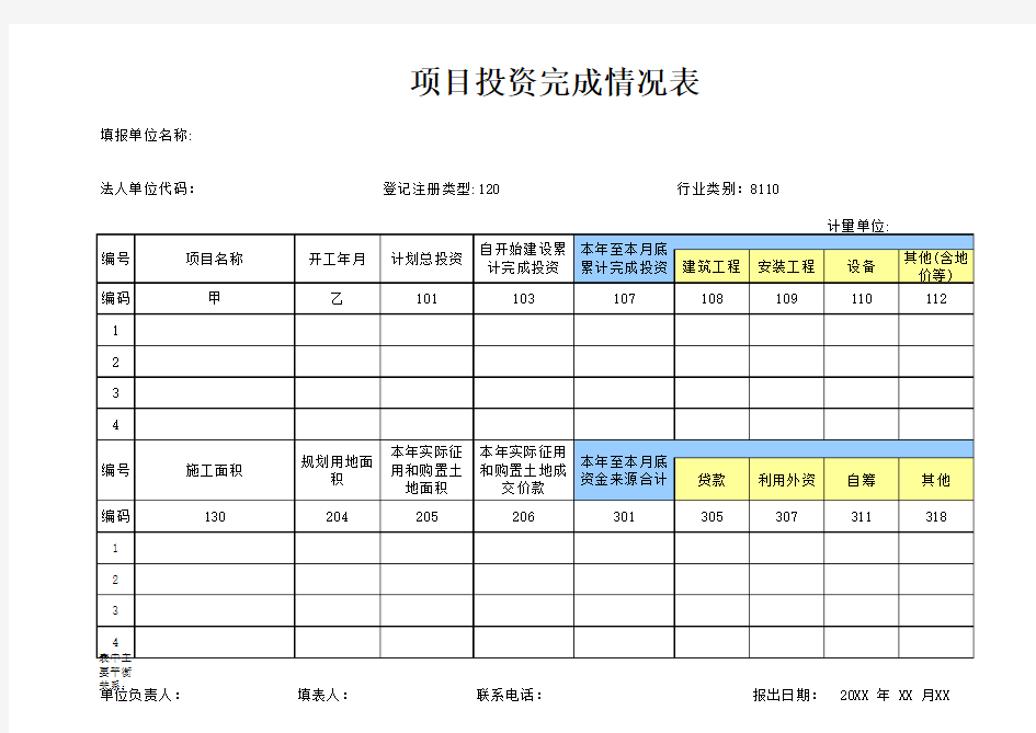 项目投资完成情况表