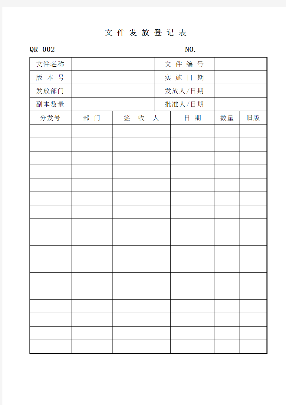 文件发放登记表式样