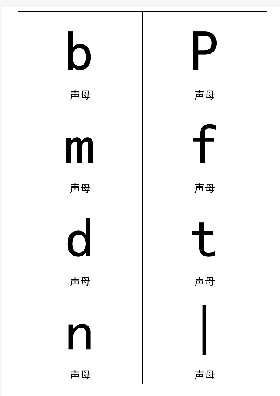 2020小学语文一年级汉语拼音卡片打印版(A4纸拼音卡片)