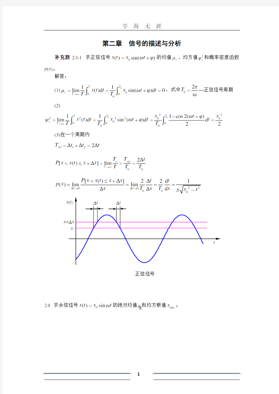 (2020年7月整理)现代测试技术习题解答  第二章  信号的描述与分析 - 副本.doc