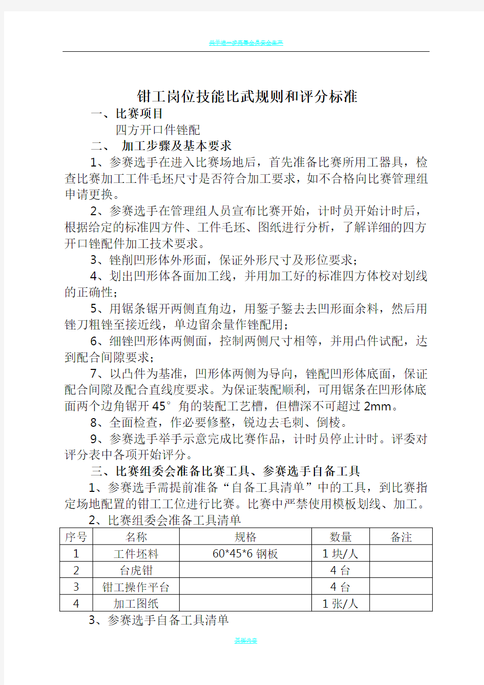 钳工职工岗位技能比武大赛方案