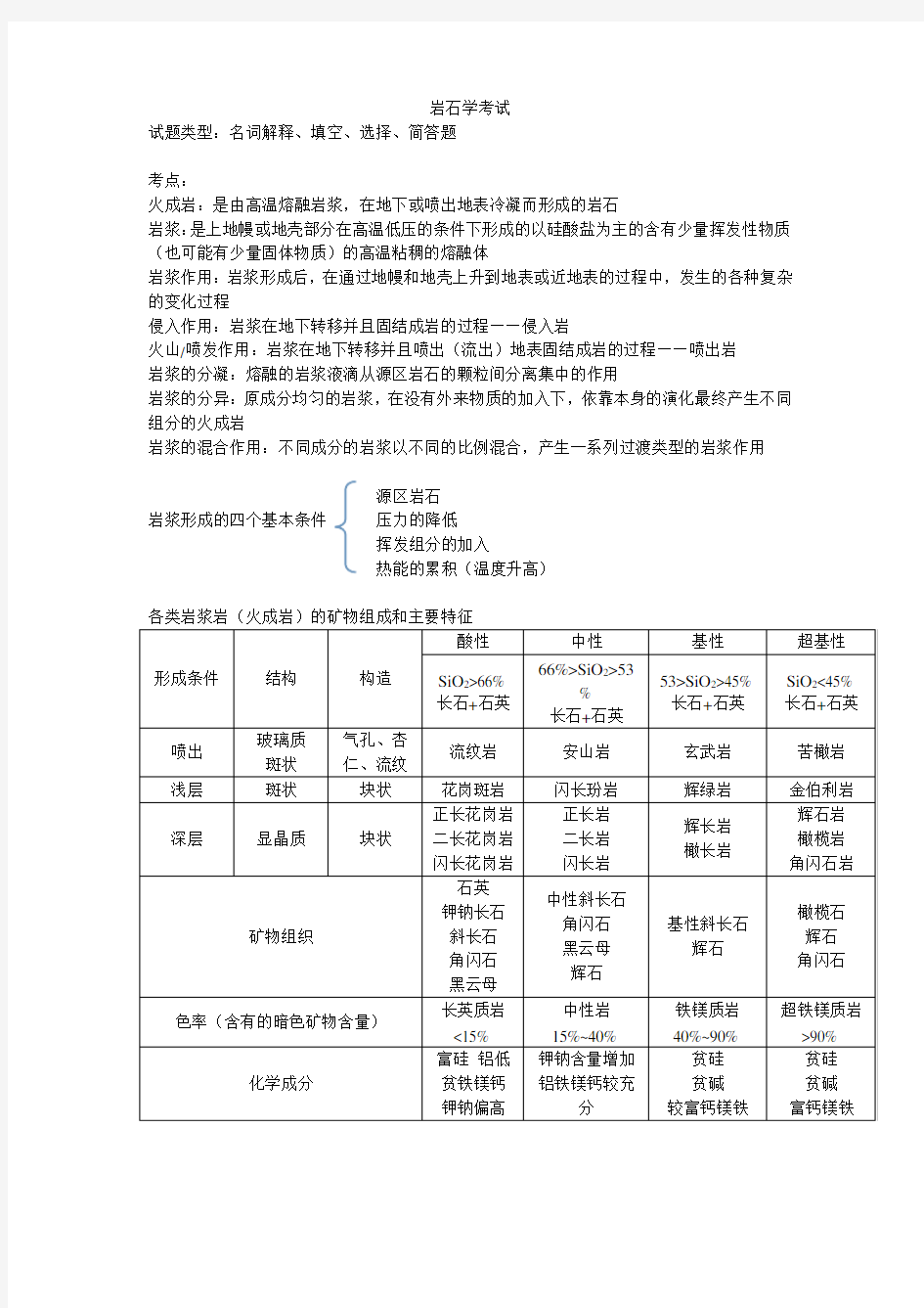 岩石学复习分析