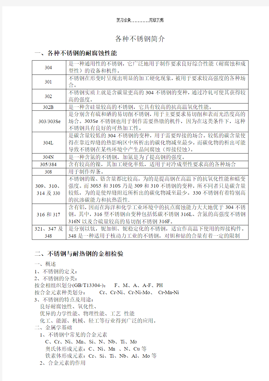 各种不锈钢知识汇总