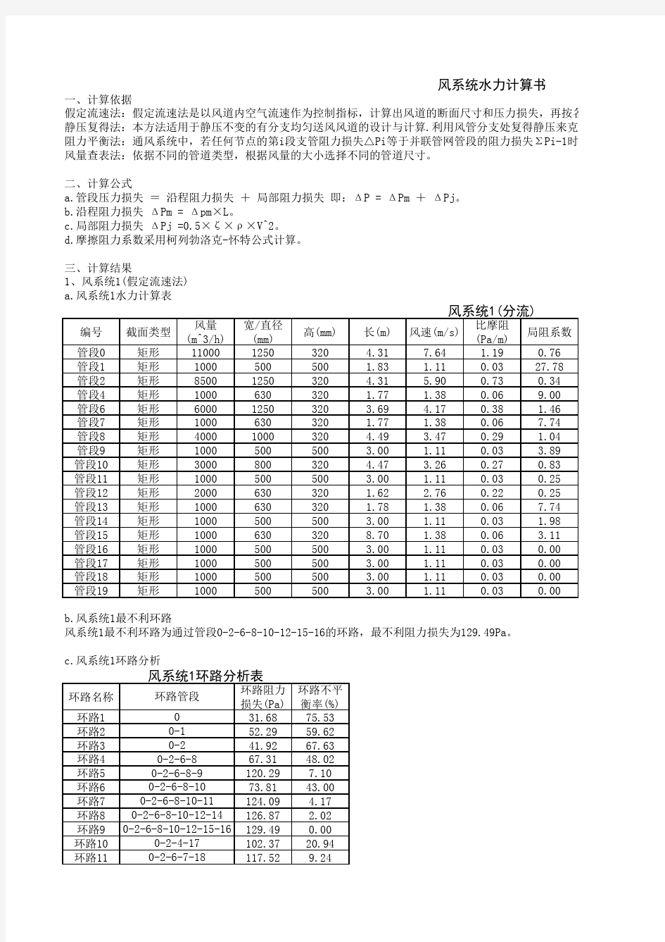 风系统水力计算