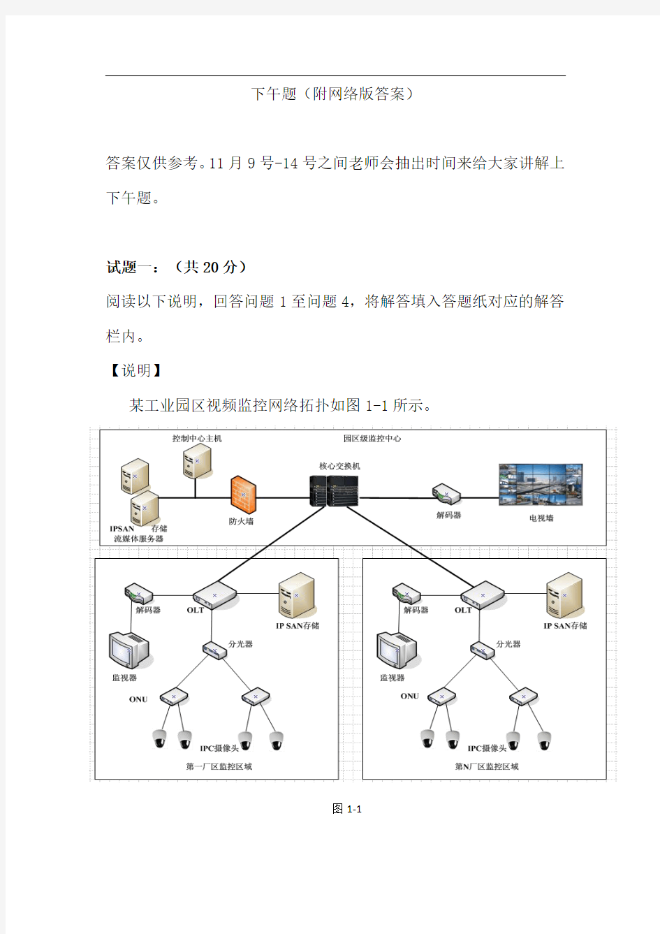 2015年下半年网络工程师下午题附答案