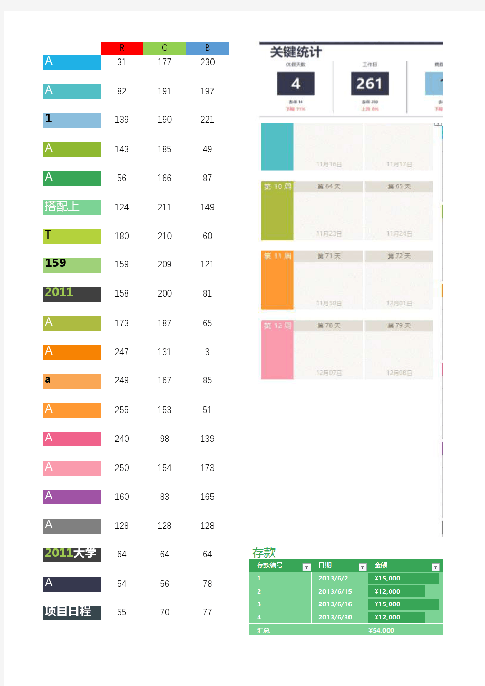 EXCEL表格常用色彩搭配RGB值