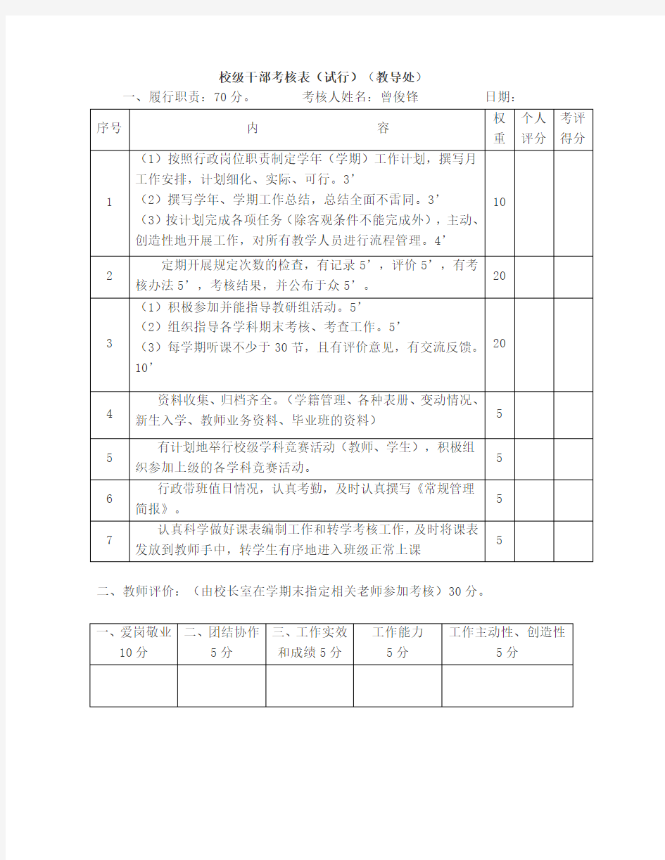 学校行政考核表