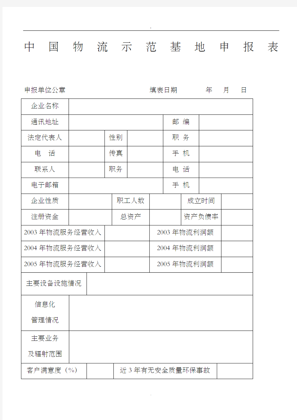 中国物流示范基地申报表