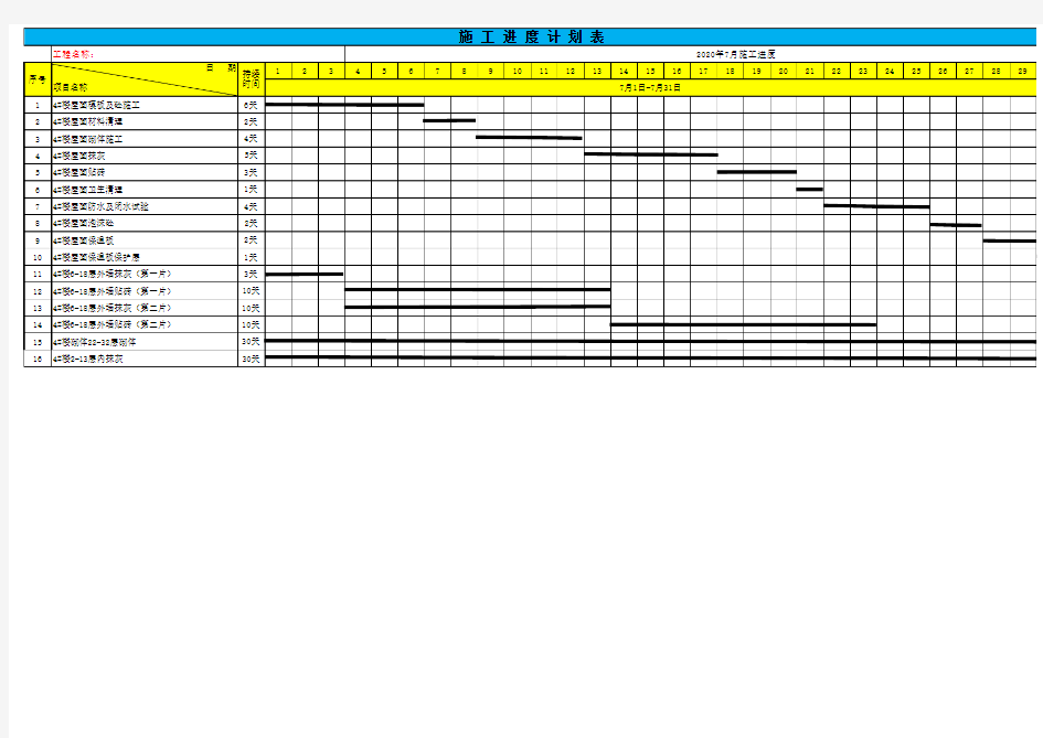 月施工进度计划表