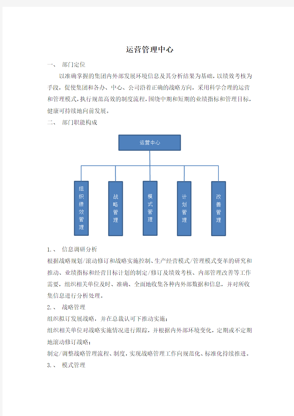 运营中心工作职责