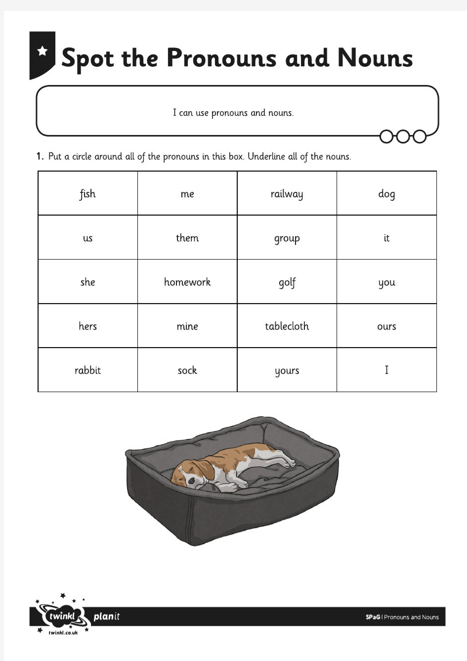 英语语法人称代词Activity Sheet Spot the Pronouns and Nouns