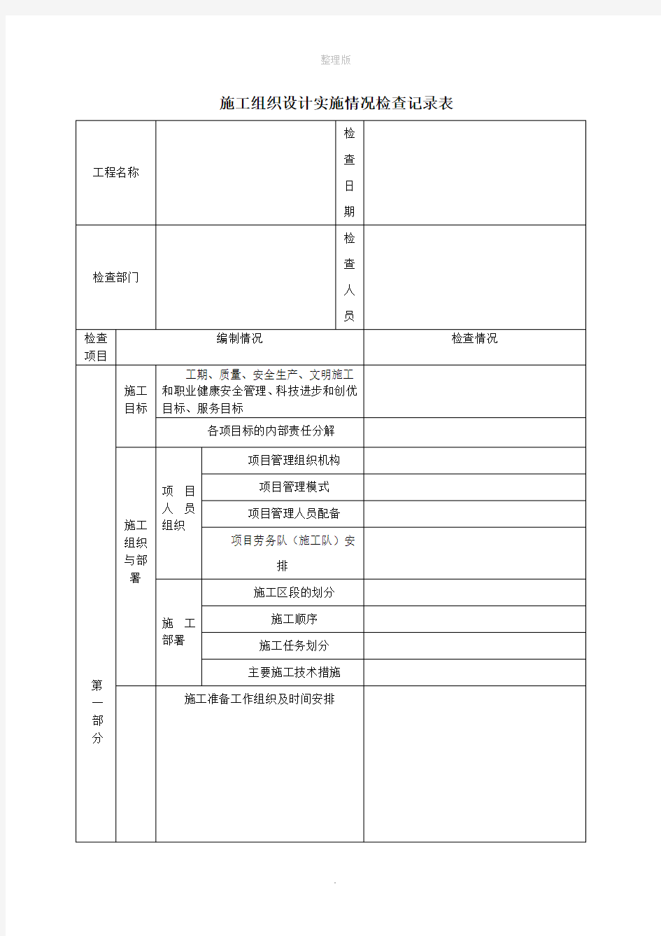 施工方案等实施情况检查记录表