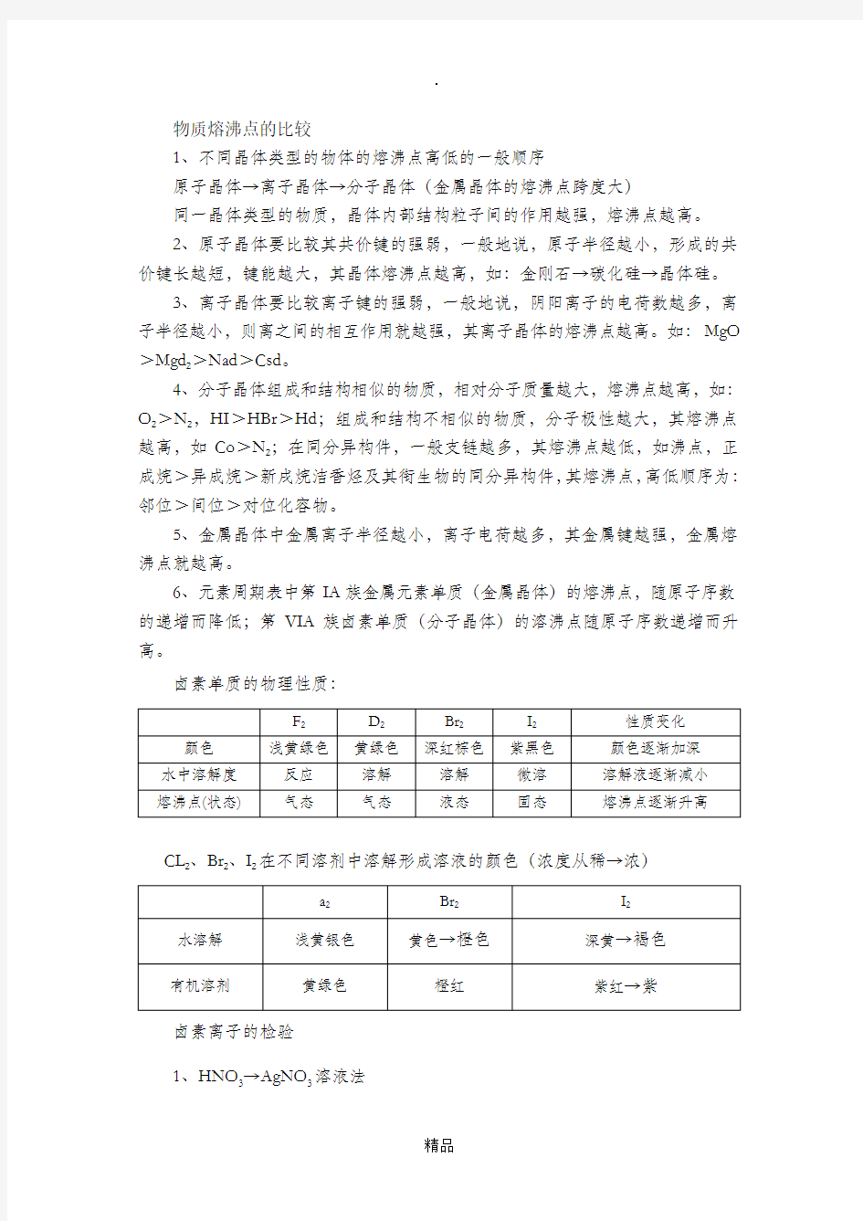 物质熔沸点的比较