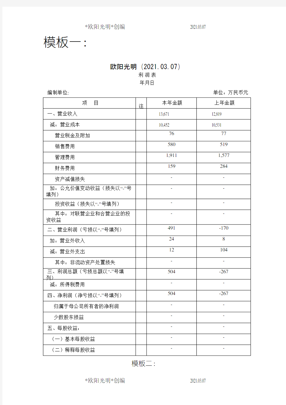 2021年利润表(3种模板)