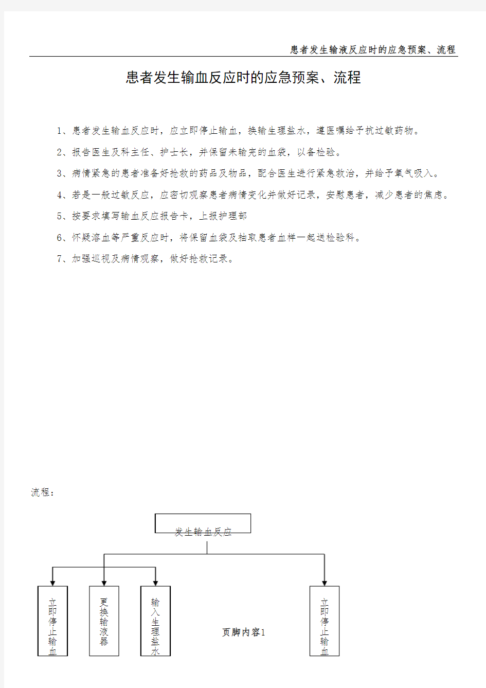 患者发生输血反应时的应急预案、流程