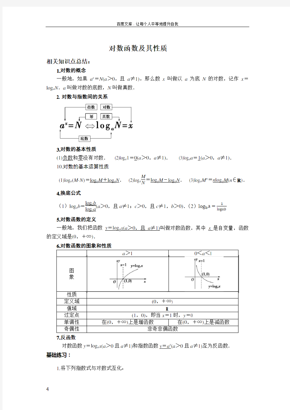 对数函数及其性质知识点总结经典讲义