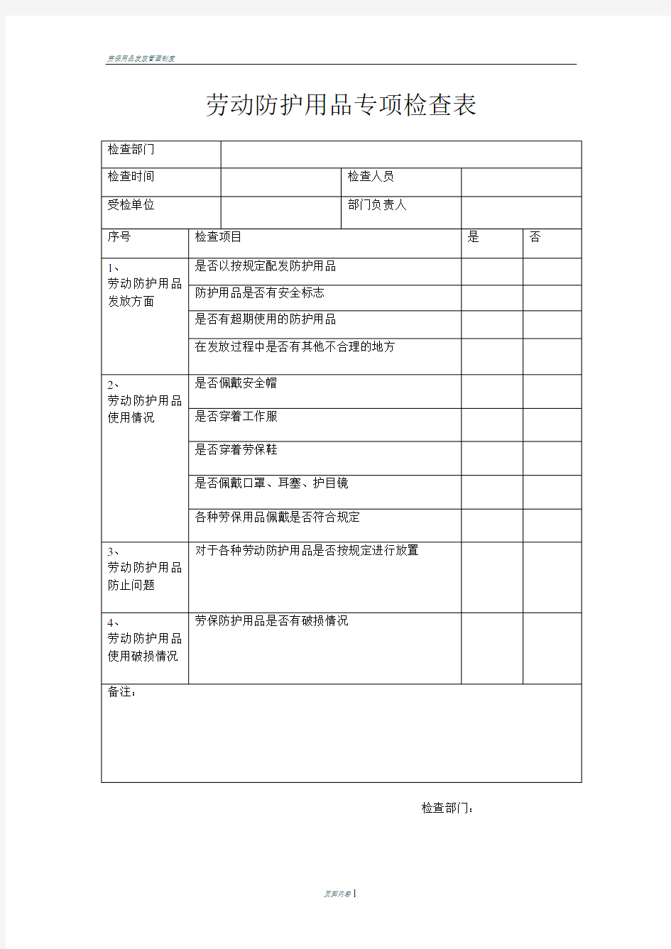 劳保用品检查记录