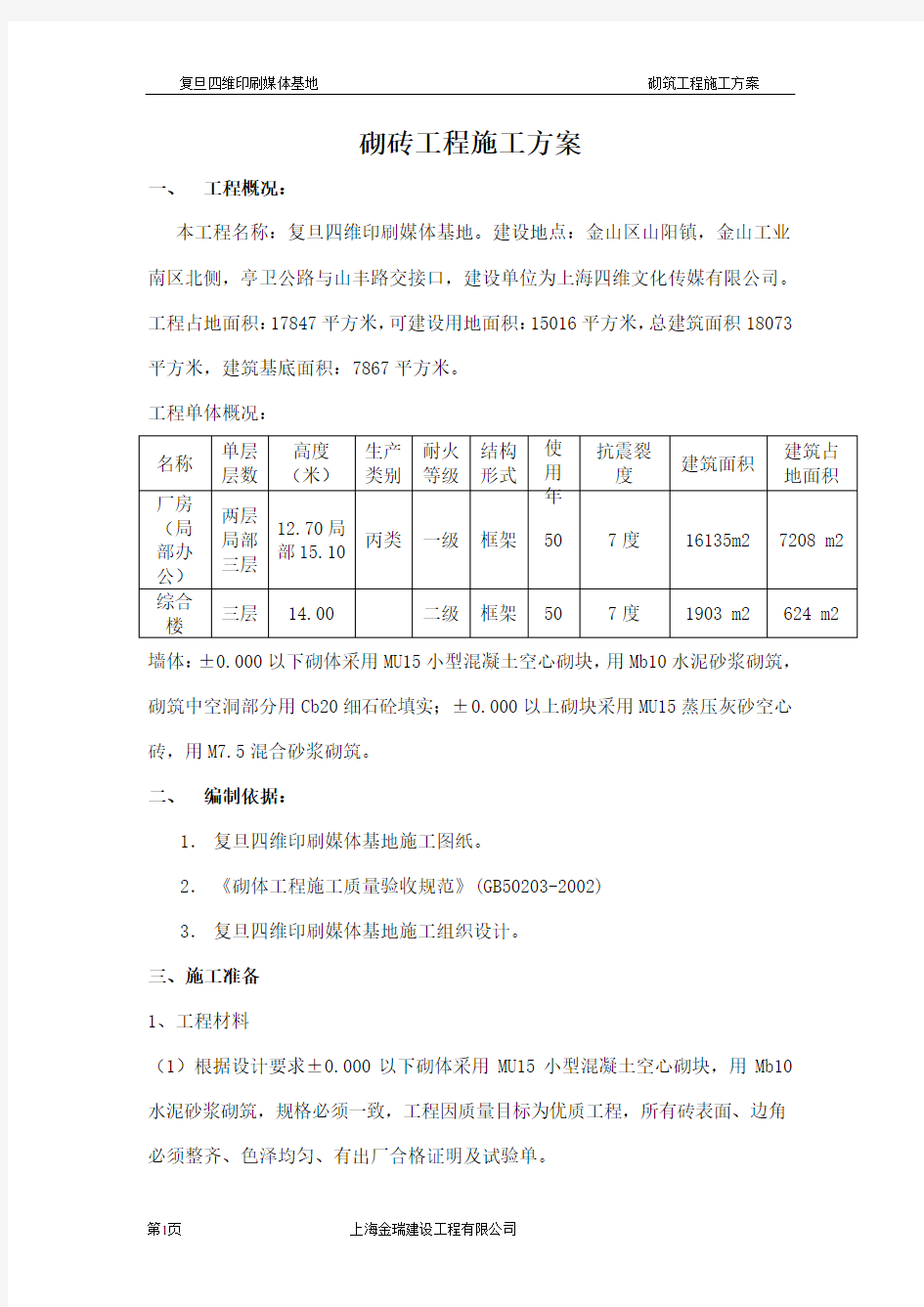 砌砖工程施工方案