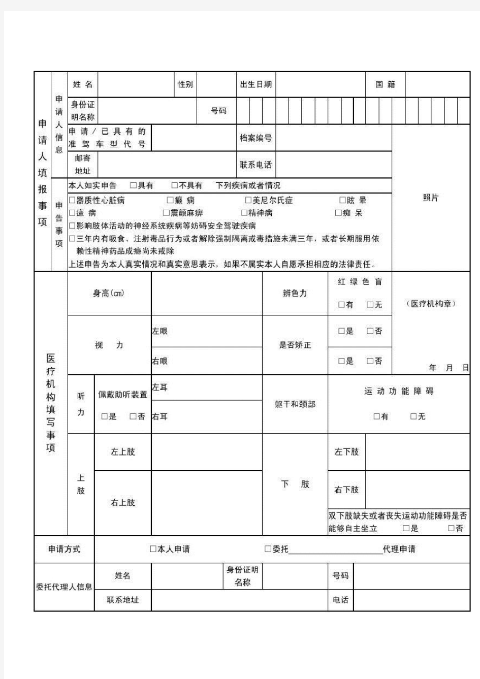 机动车驾驶人身体条件证明-医院驾驶证体检表