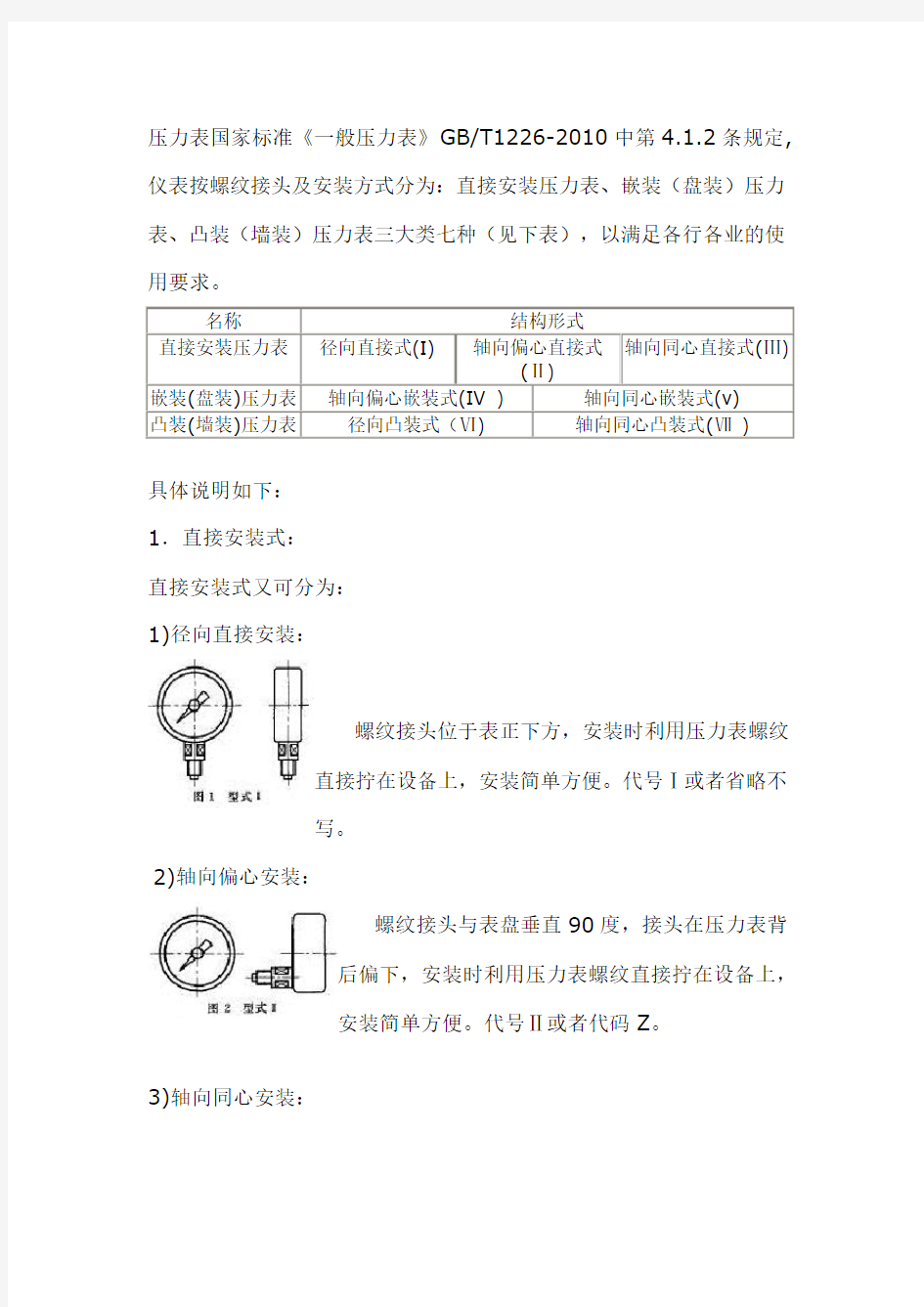 压力表结构形式