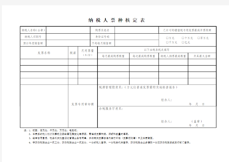 纳 税 人 票 种 核 定 表 - 广东省国家税务局