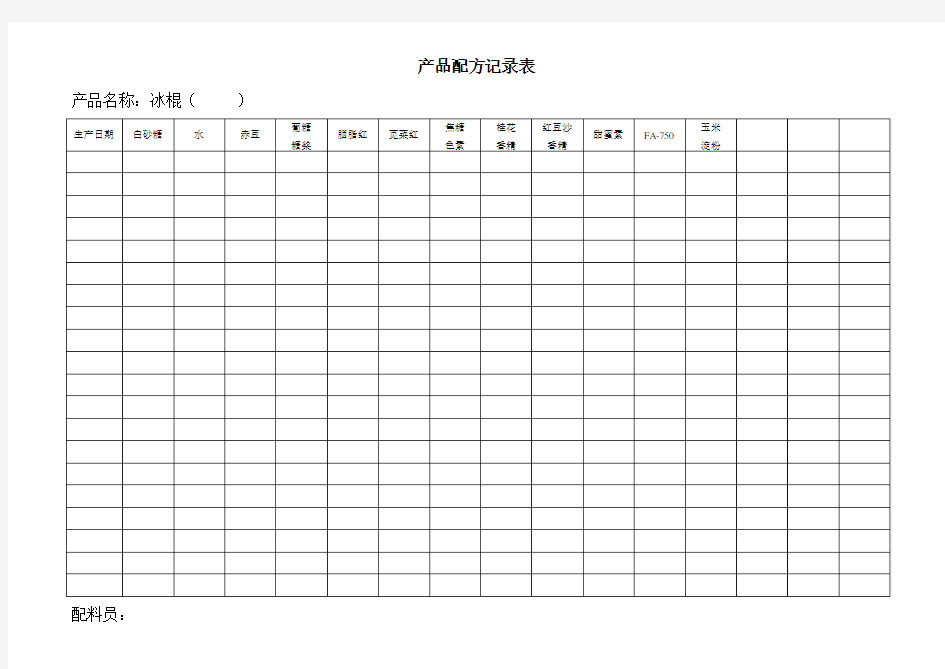 产品配方记录表