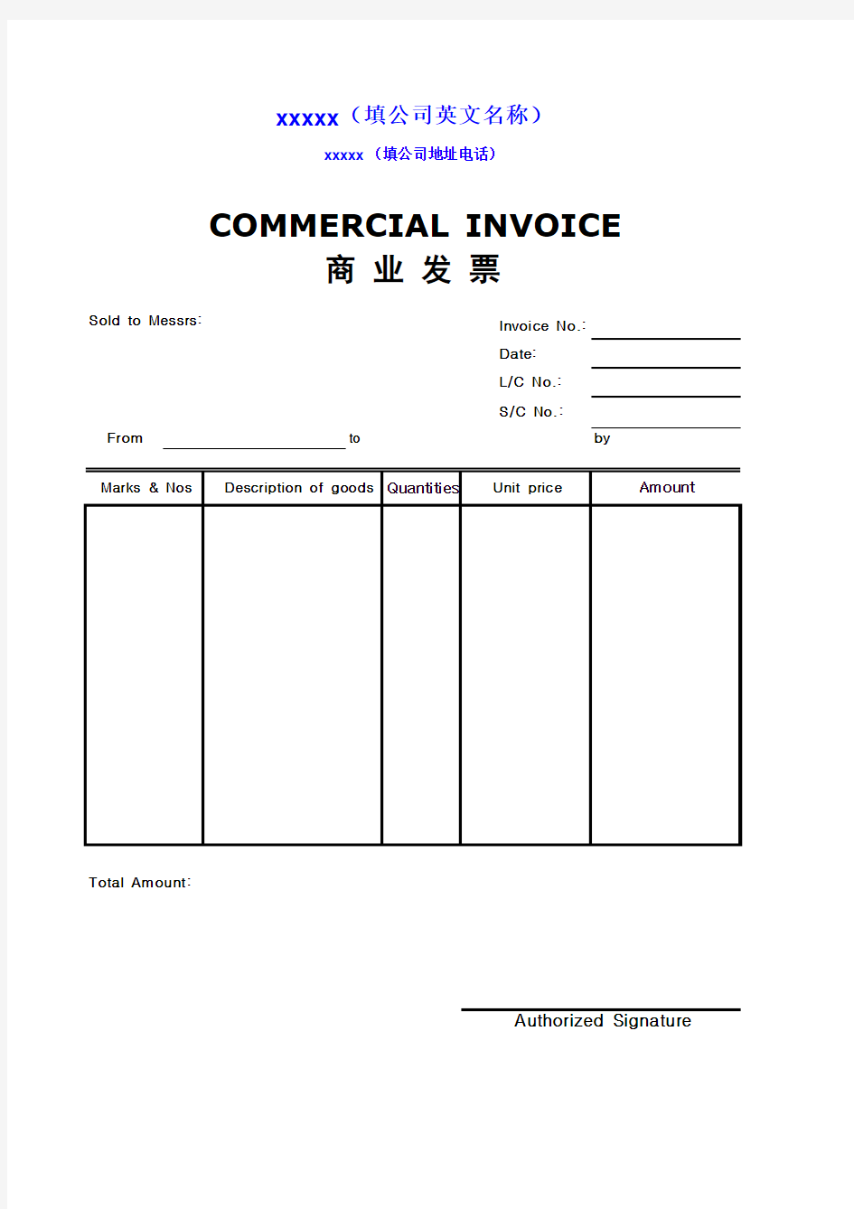 commercial invoice(商务发票模板)