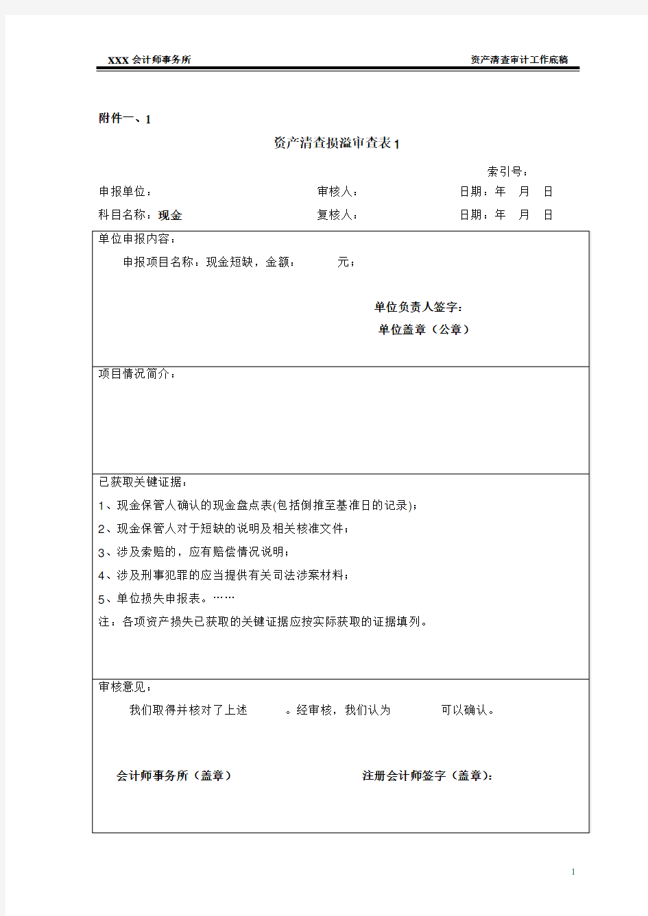 资产清查清查损溢现场审查表