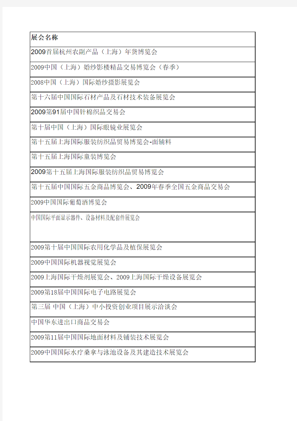 2009上海北京展会计划表