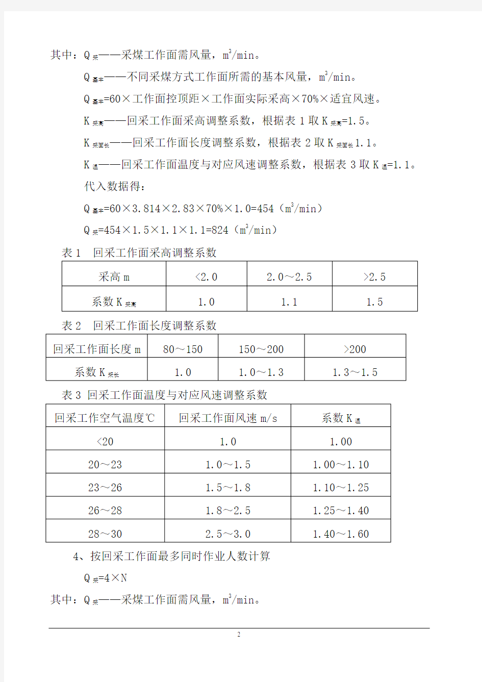 作业规程风量计算模板2014年3月1日