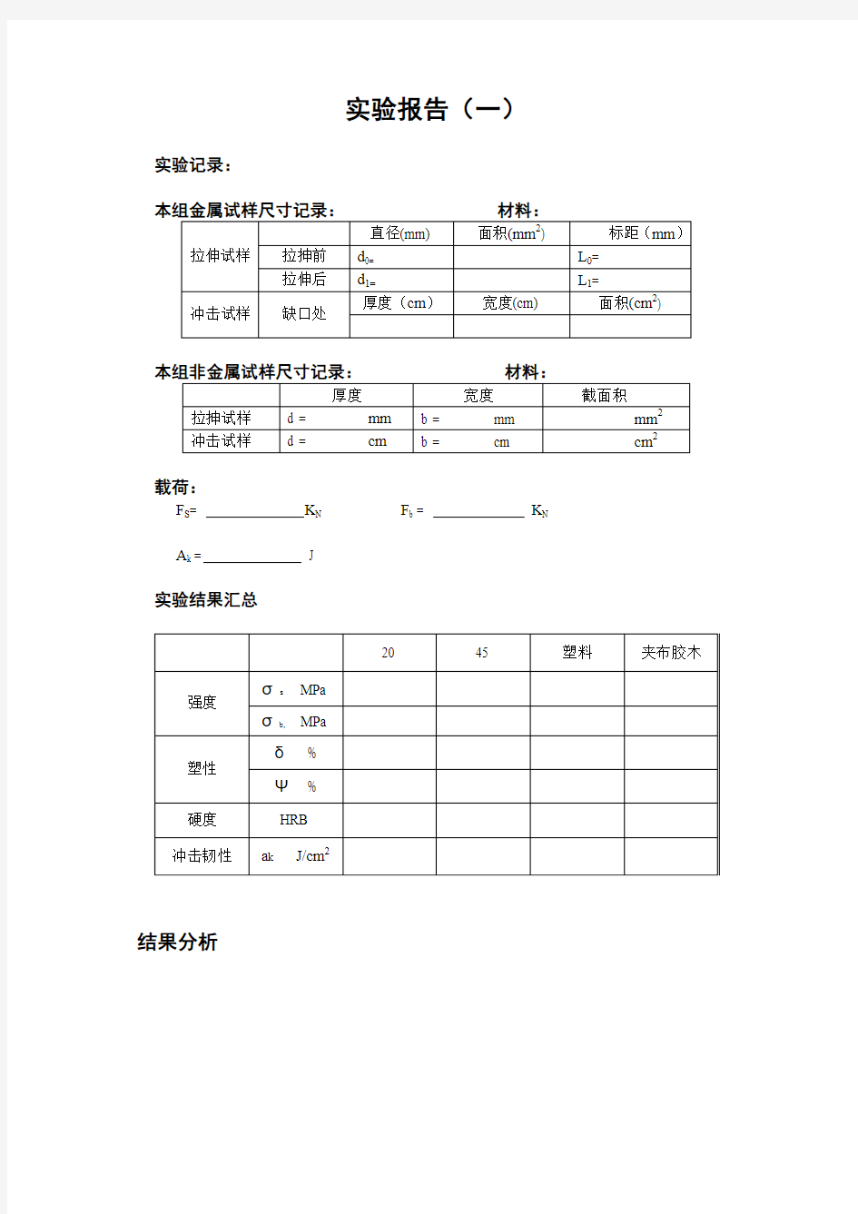 北京航空航天大学工程材料实验报告