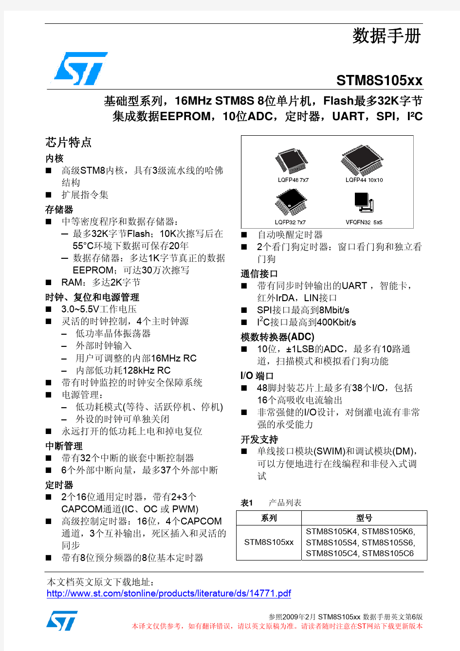 stm8s105S4T6 规格书