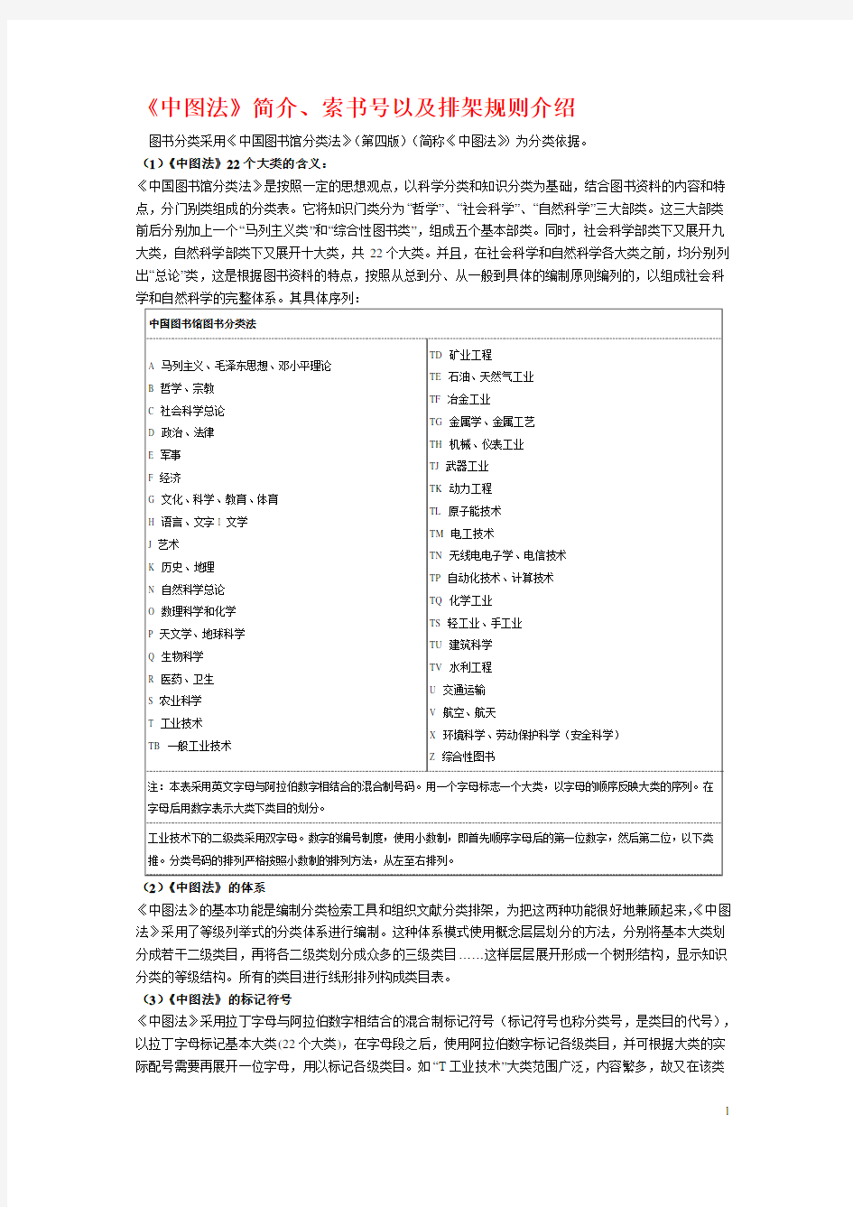 《中图法》简介、索书号以及排架规则介绍