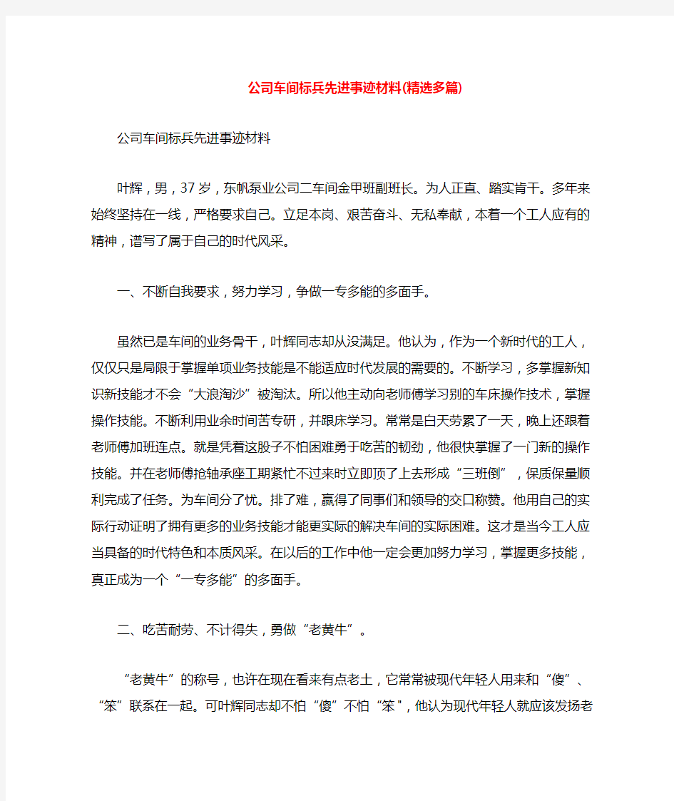 公司车间标兵先进事迹材料(多篇)