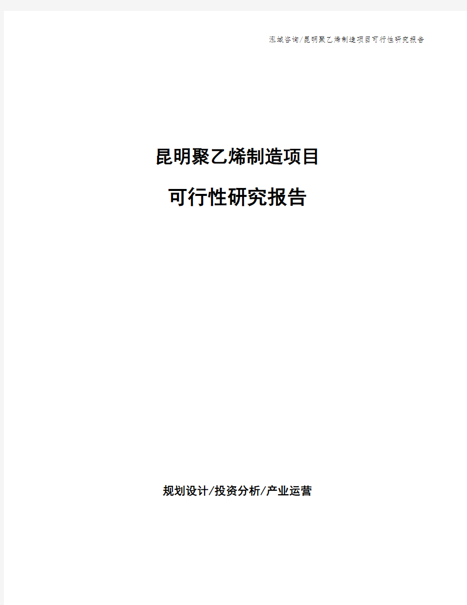 昆明聚乙烯制造项目可行性研究报告