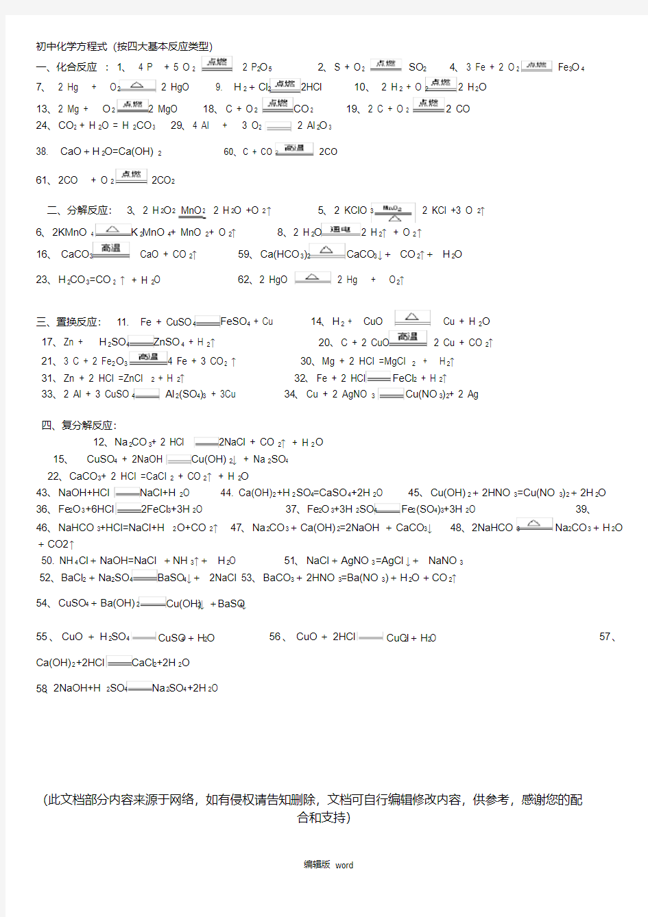 初中化学四大基本反应类型(化学方程式).pdf