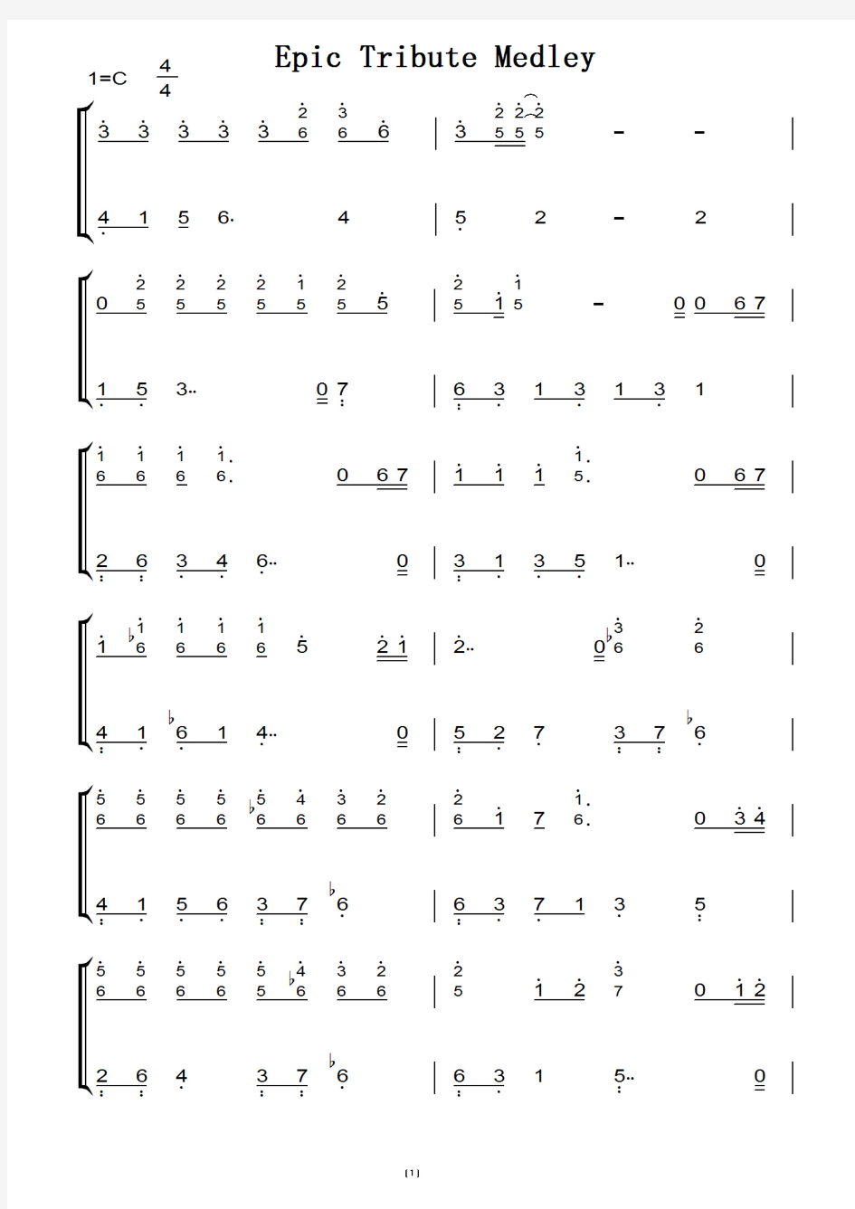 Epic Tribute Medley 好听原版 钢琴谱 钢琴简谱 钢琴双手简谱.pdf