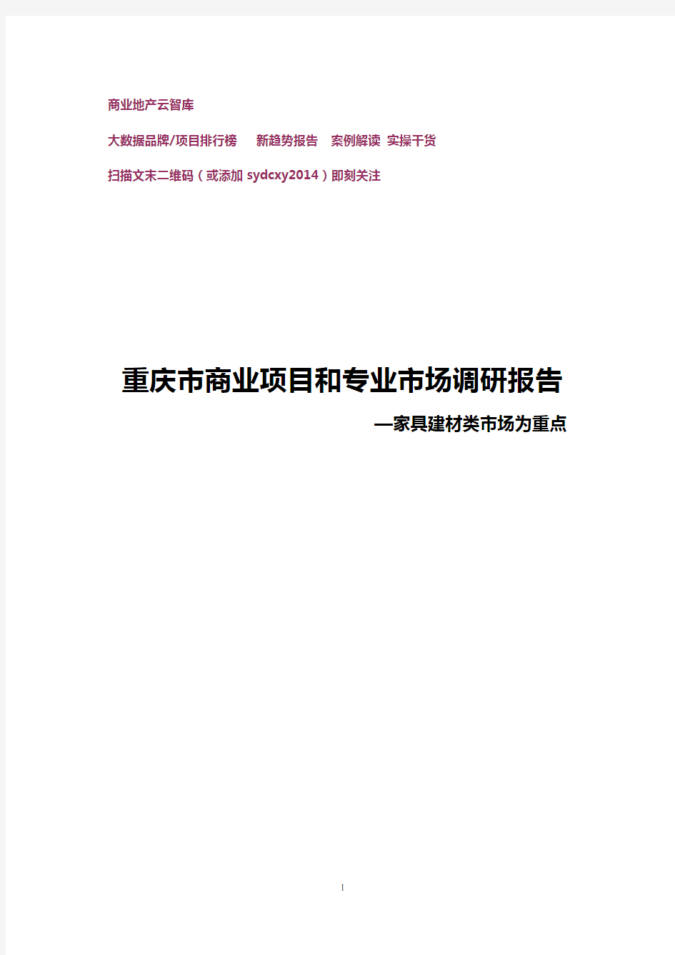 2017年重庆市商业项目和专业市场调研报告(38页)