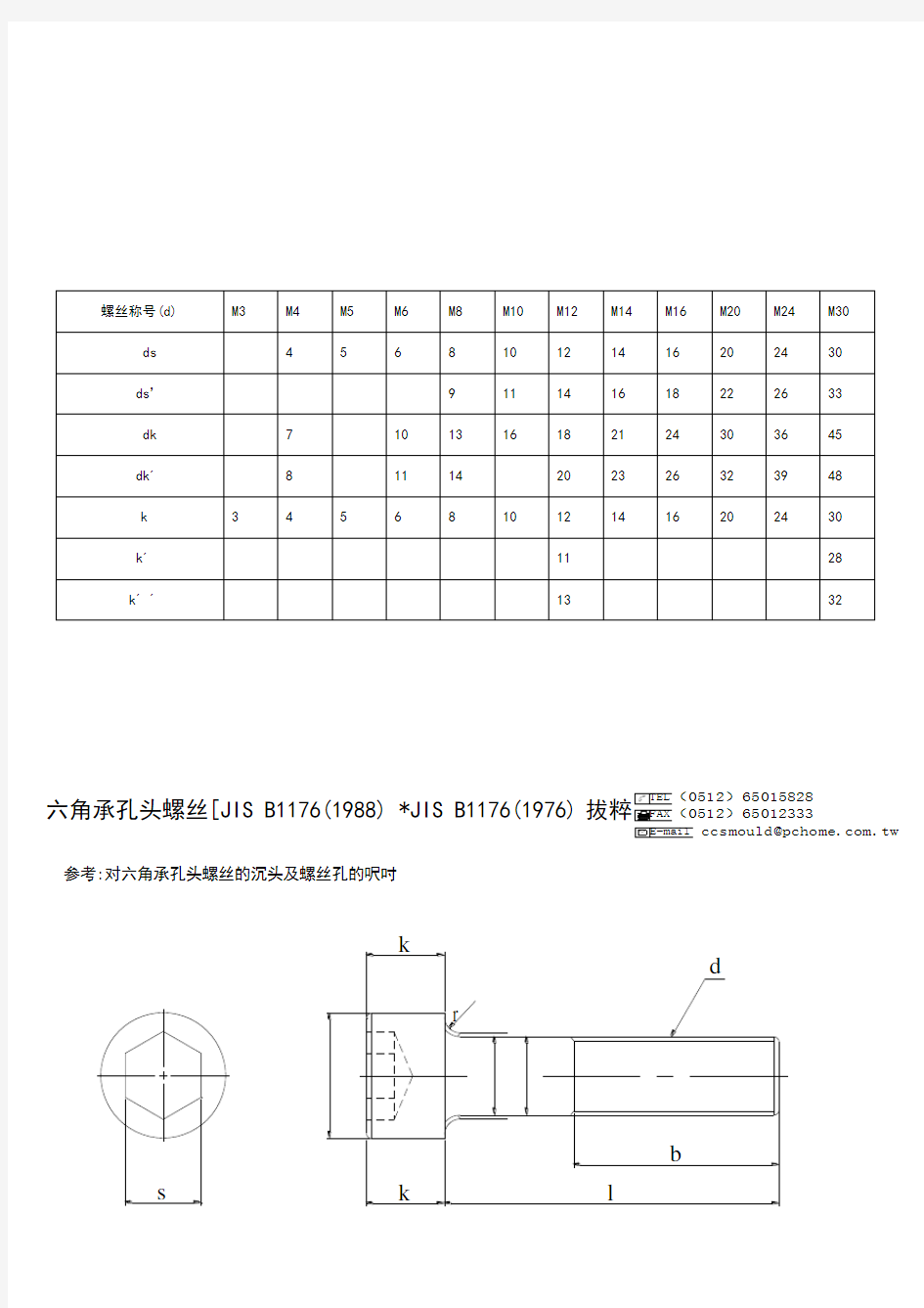 螺丝及沉头孔尺寸规格表__内六角尺寸规格__沉孔尺寸