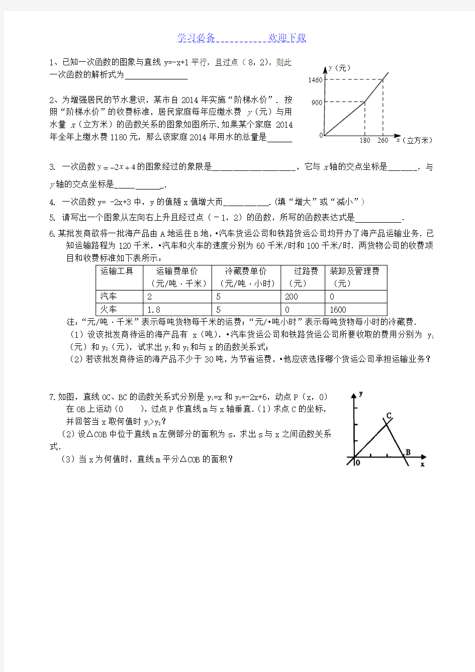 一次函数经典题型汇总