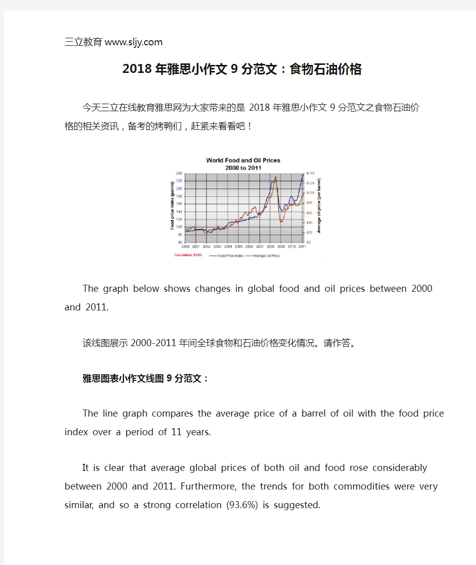 2018年雅思小作文9分范文：食物石油价格