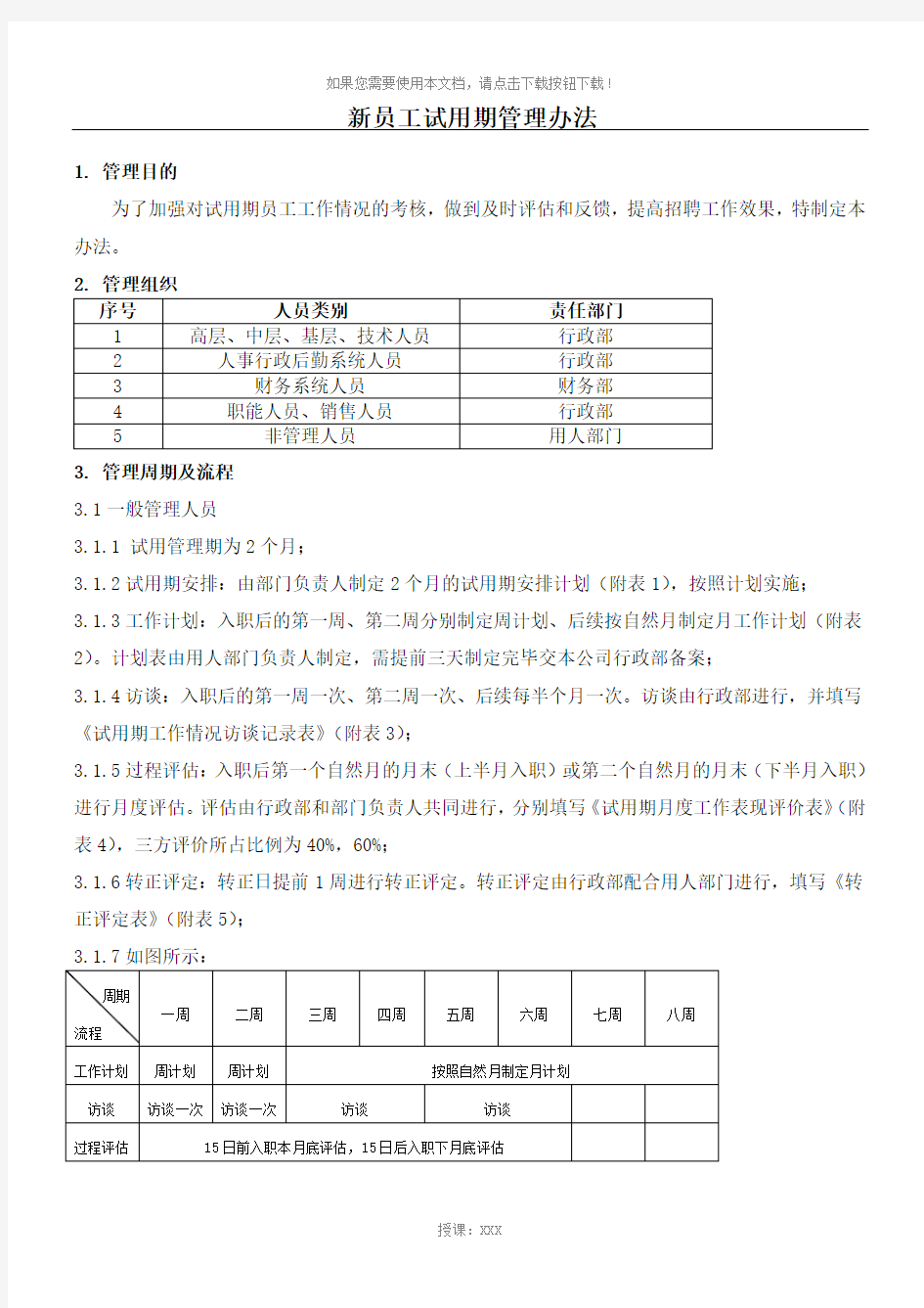 新员工试用期管理规定