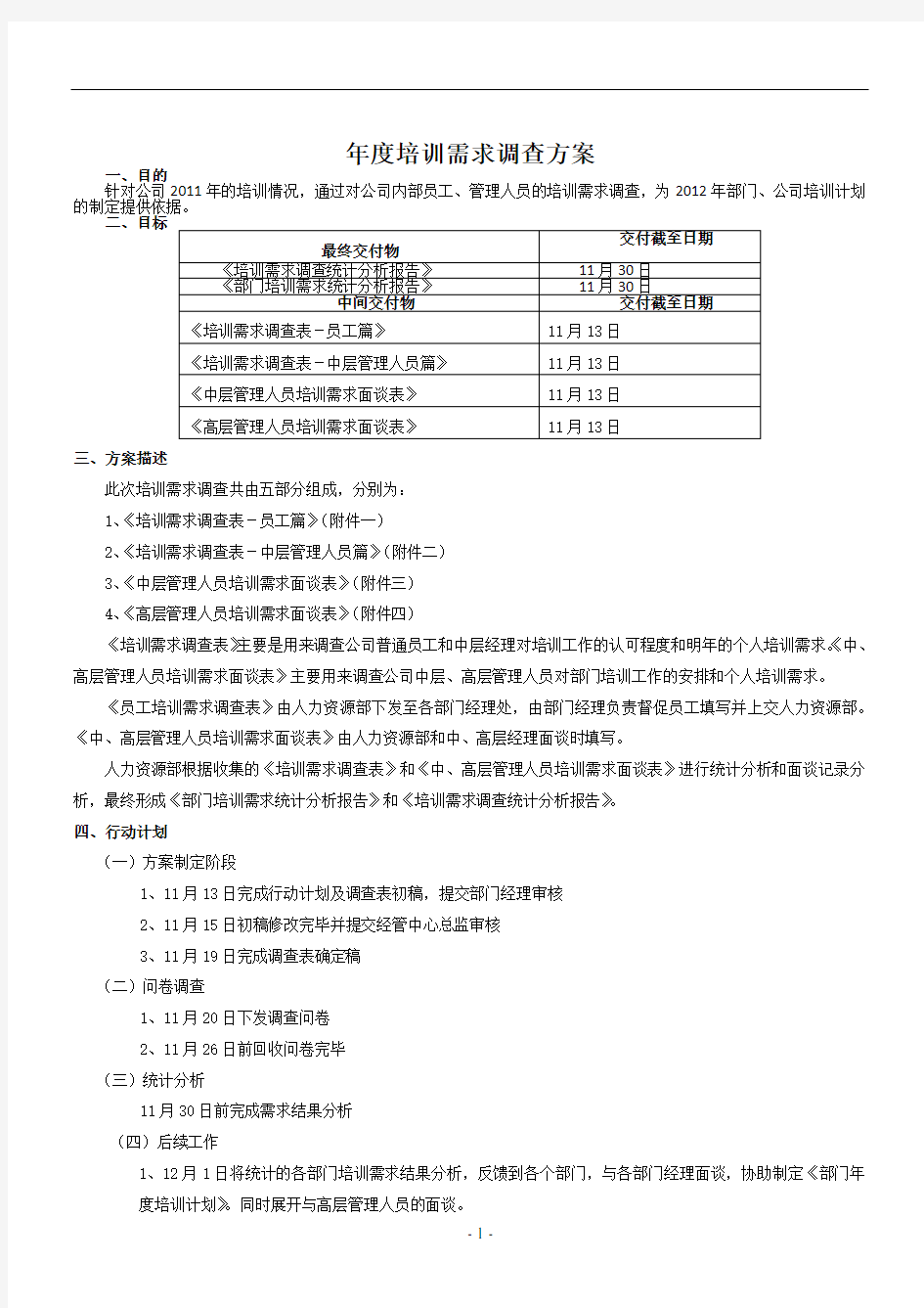 1样本：《年度培训需求调查方案》