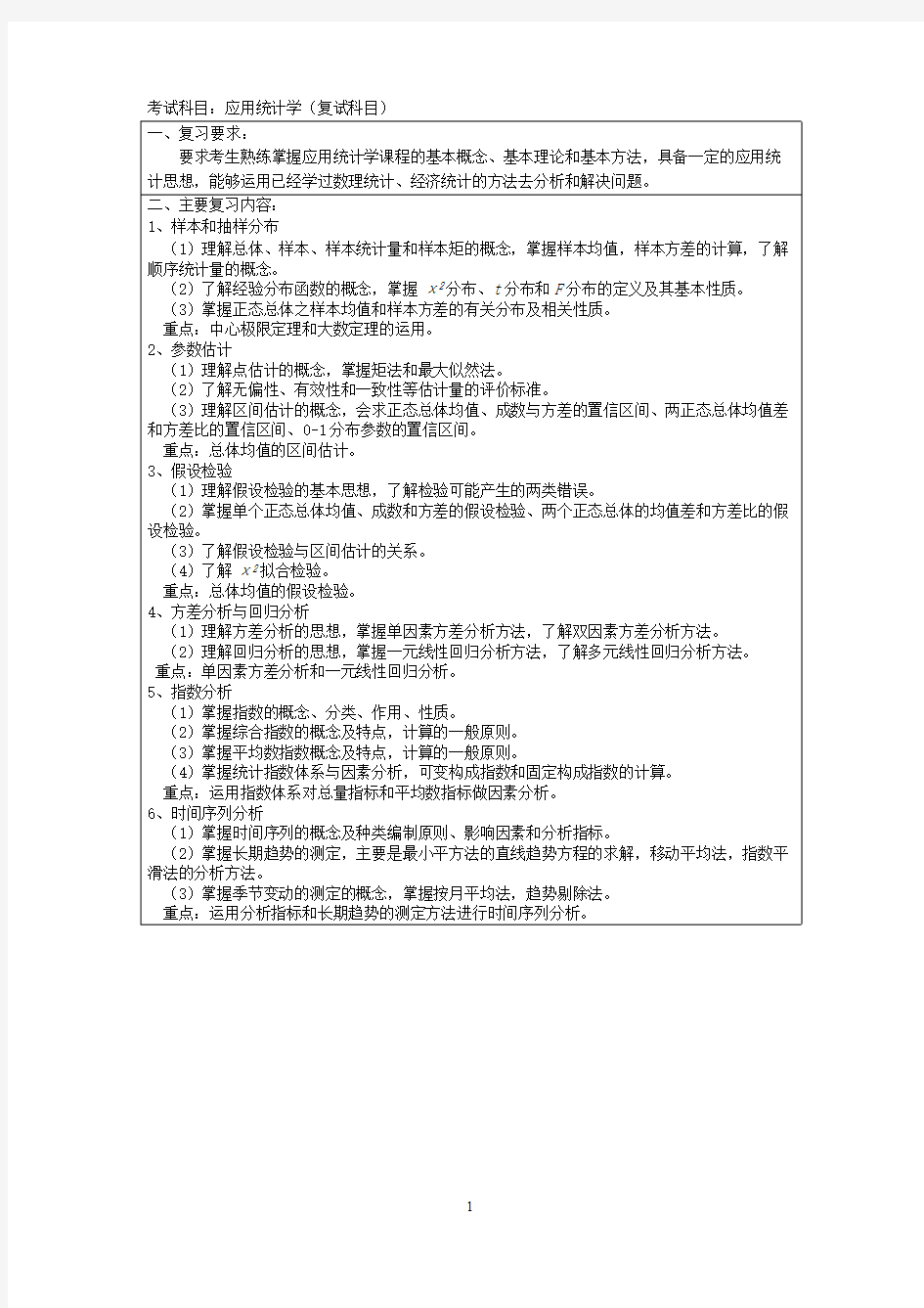 上海大学《应用统计学》2019年考研专业课复试大纲