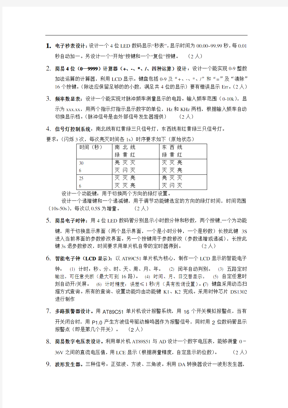 单片机课程设计题目